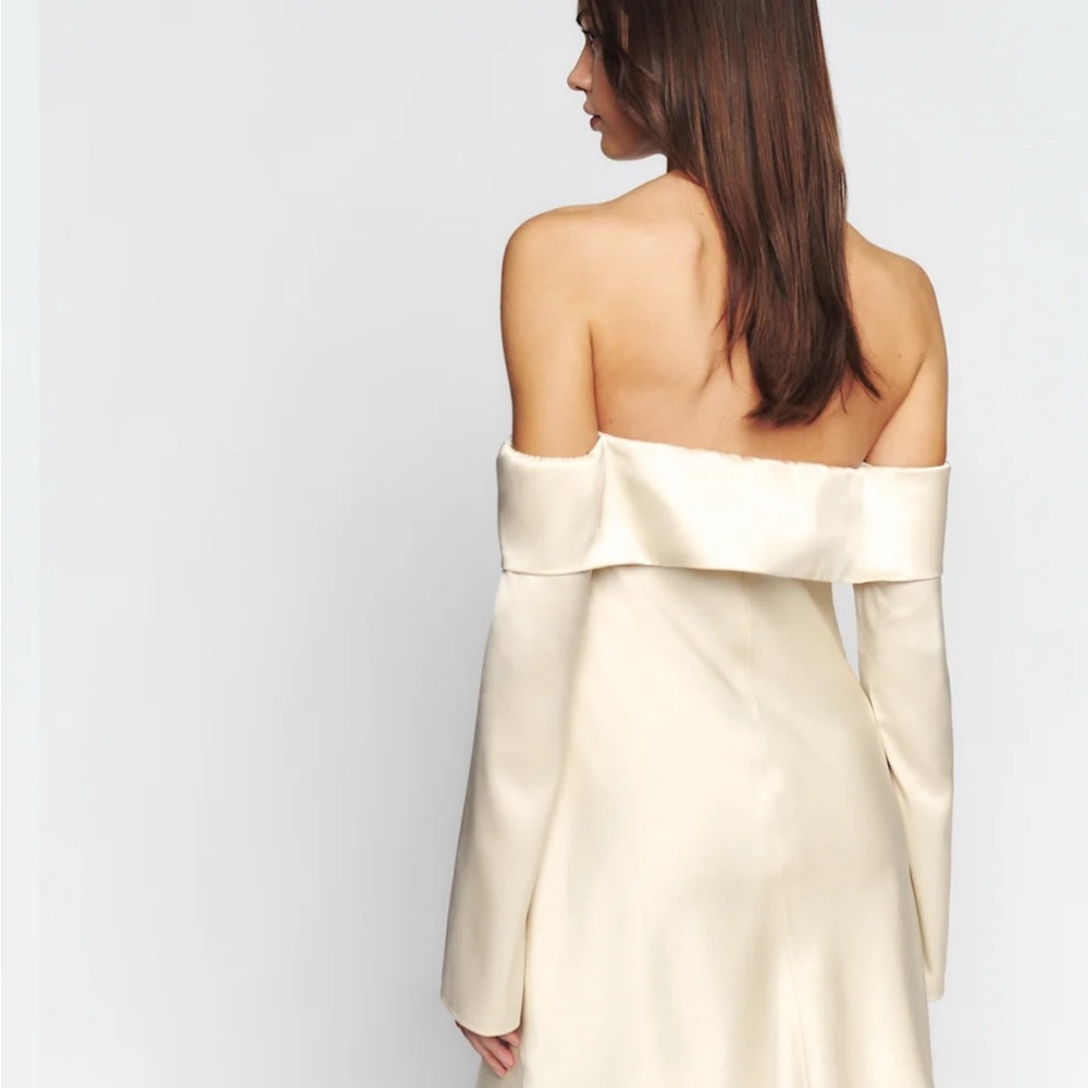 Reformation Cream Off-Shoulder Mini Dress - Picture 3 of 6